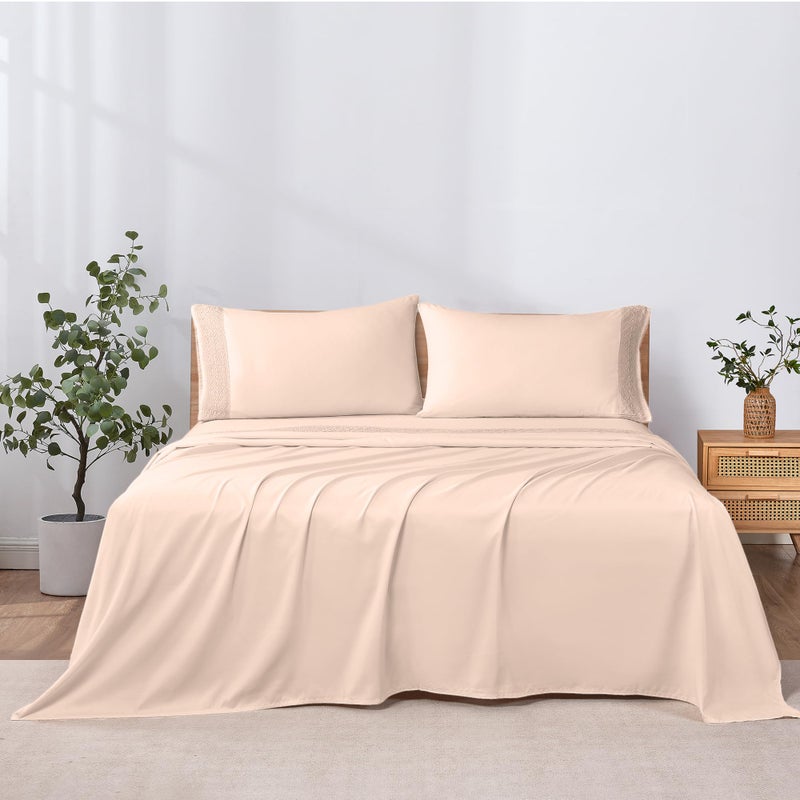 Modern Threads 4 Piece Microfiber Sheet Set â€“ Soft Cooling Bed Sheets with Crochet Lace â€“ Deep Pocket, Wrinkle Free, Breathable, Hotel Luxury Bedding, Blush Pink, Queen - Image 3